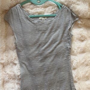 Max Studio Black and White Striped Short Sleeve Top